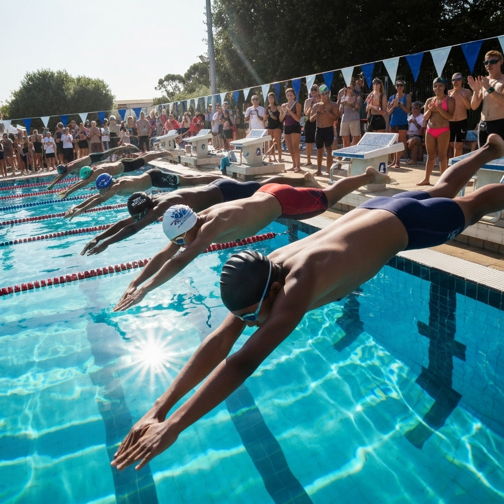 Youth swimmers at competition start