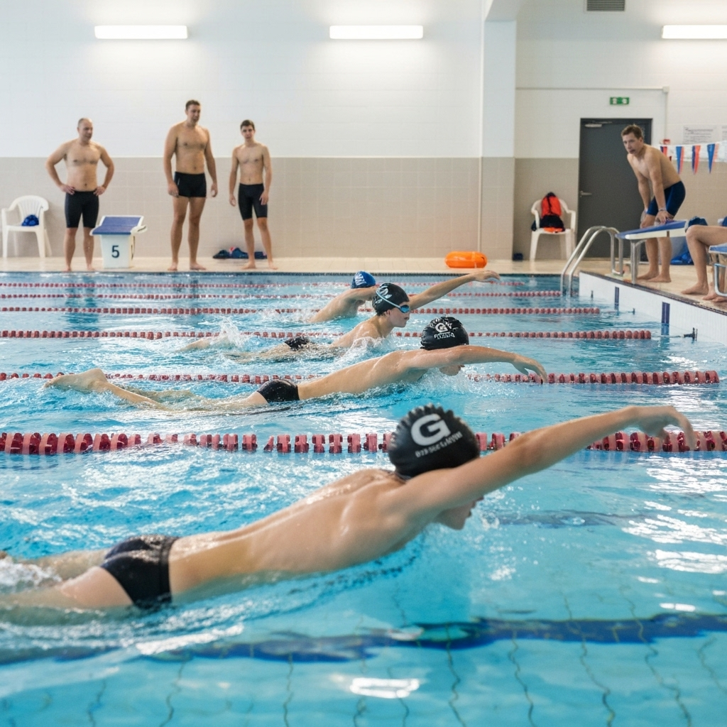 Young swimmers during training session